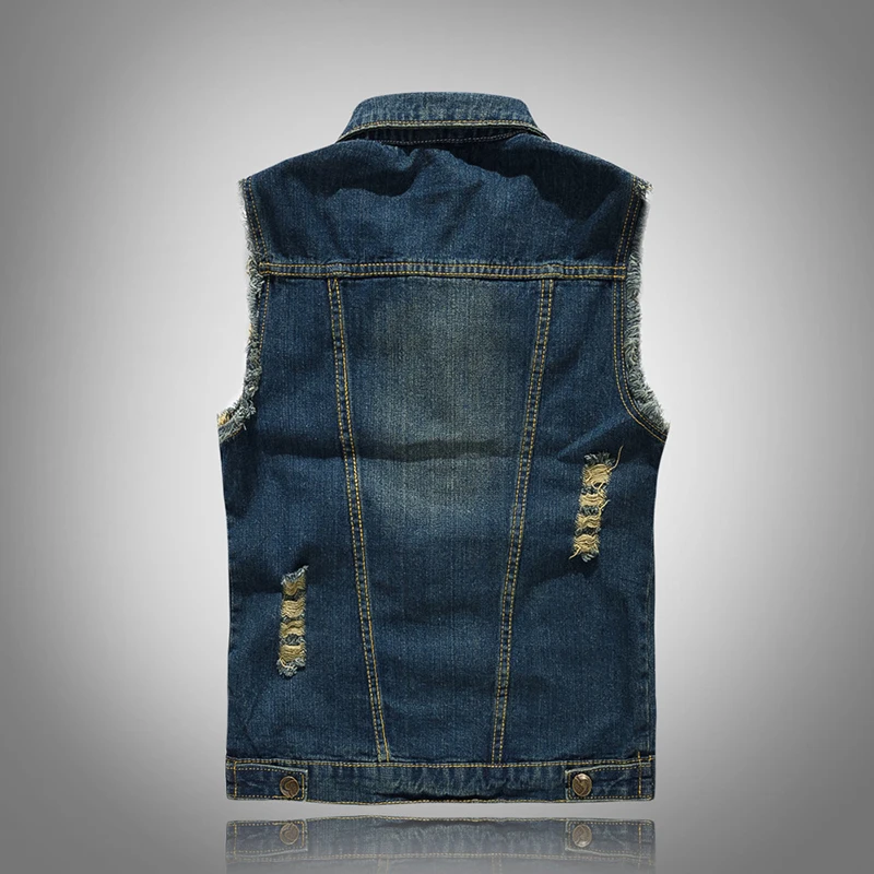 Blue Cowboy Waistcoat Street Wear Washed Sleeveless denim mens utility vest for men