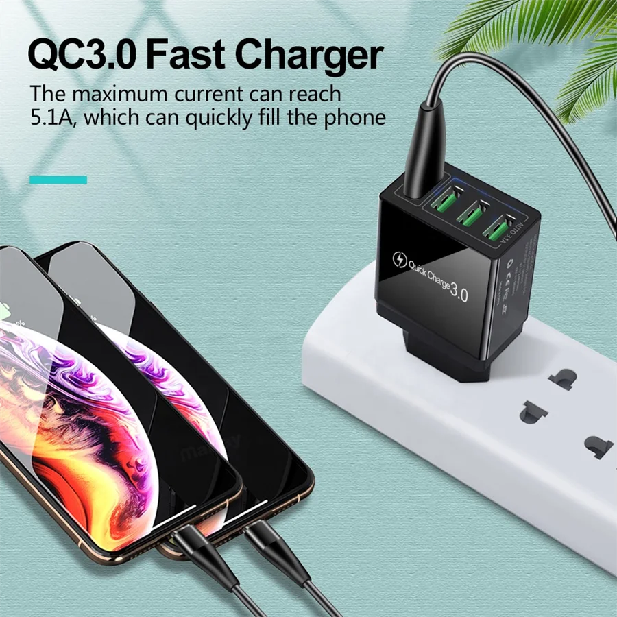 4-Port Multi USB Wall fast Charging adapter QC 3.0 4 ports usb quick travel charger for mobile phone charger