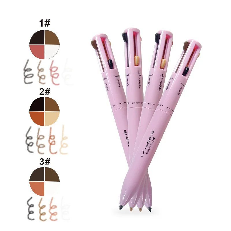 Vegan cruelty free multifunctional eyeliner lipliner highlighter eyebrow pencil private label custom 4 in 1 makeup pen
