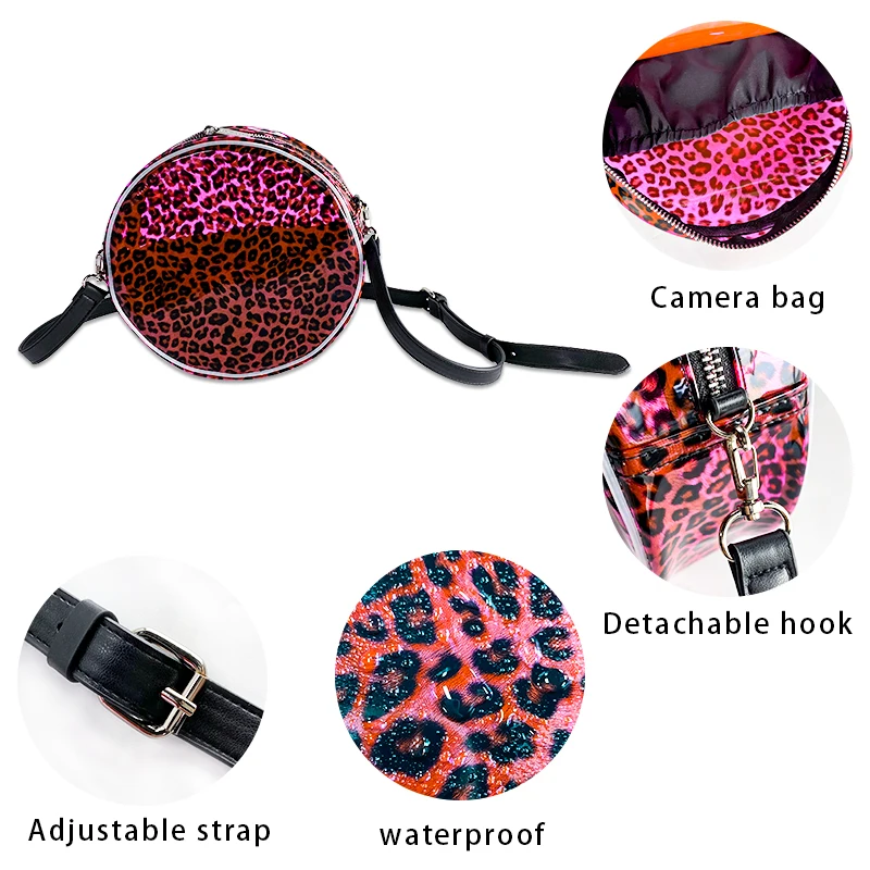 2024 new style Round pink leopard print fashion lady shoulder bag clear pvc toiletry bag pvc waterproof cosmetic bag