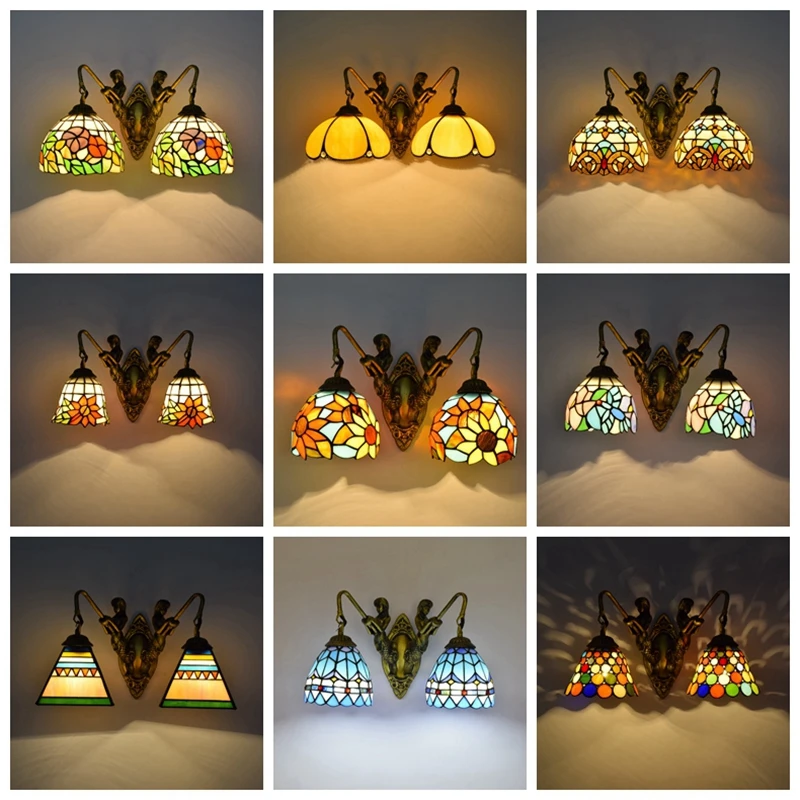 Роскошные Тиффани античный Tiffanywalllamps винтажная лампа с двойной головкой русалка свет арт прикроватные Tifany Настенные светильники витражное