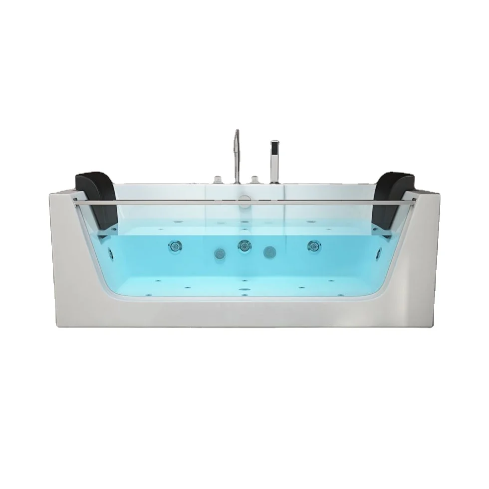 2024 Modern Style Rectangle Freestanding Massage Bathtub with Glass Window 1 Person Acrylic Whirlpool Jetted Bath tab