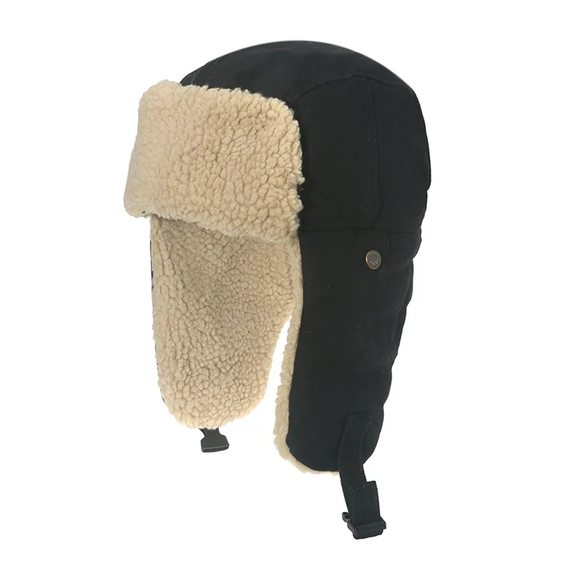 Outdoor Cycling Beanie Turbano Warm Solid Caps Thermal Aviator Bomber Ear Protector Lamb Hair Aviator Hat Winter Hat with Fur
