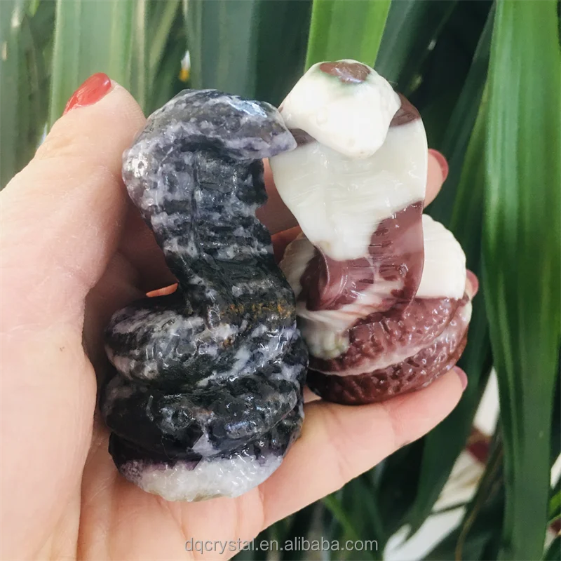 Wholesale Natural Crystal 6cm Obsidian Snake Cobra Polished Crystal Craft Rose Quartz Snake for Home Decoration