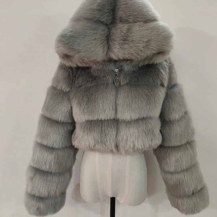 New Fashion Winter Fox Coat Fur Women long sleeves plus size fur bubble coat with hood