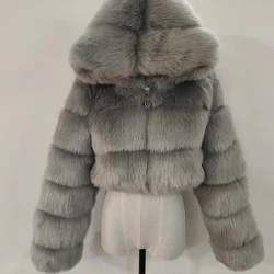 New Fashion Winter Fox Coat Fur Women long sleeves plus size fur bubble coat with hood