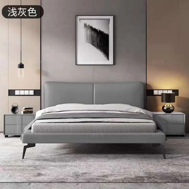 Customized by manufacturer luxury modern furniture designs leather king bed 1.2mm thick imitation leather double bed wooden