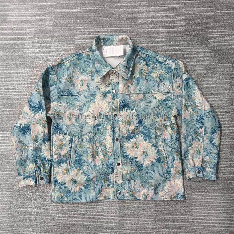 Custom jacquard weave overshirt embroidery tapestry shirt jacket for men