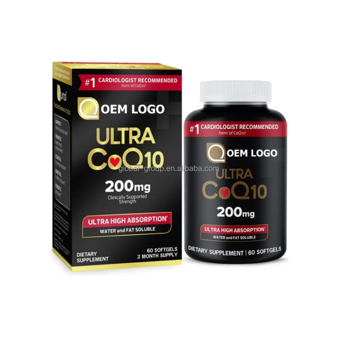 OEM High Absorption Coenzyme Ultra 200mg Q10 Supplements Antioxidant Supplement Vascular Heart Health CoQ10 Softgels