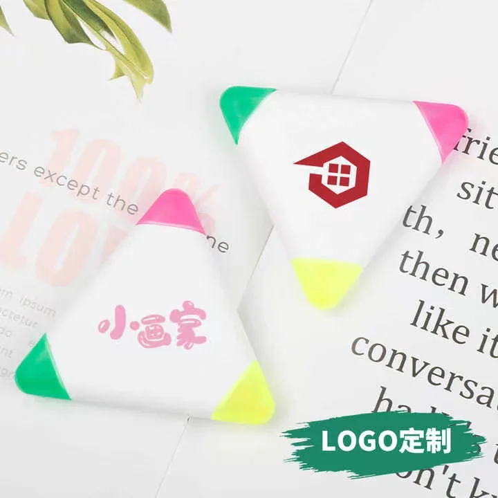 Novelty Kids Triangle Marker Highlighter Creative Personalized Three-Edges White Highlighter Pen with Custom Logo