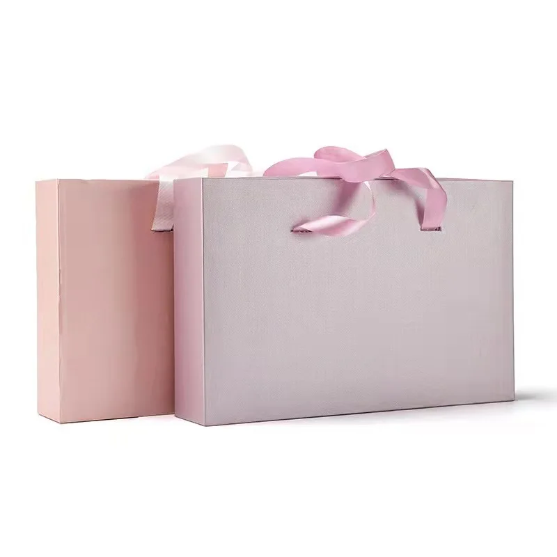 Free sample cheap luxury custom logo wedding drawer box bags with handle string clothes shoes packing shipping mailer box bag
