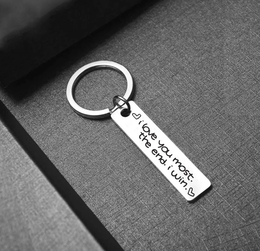 2024 Yuwei Couple Accompany Gift Keychain I Love You Most.The End I Win Stainless Steel Accessory Keychain