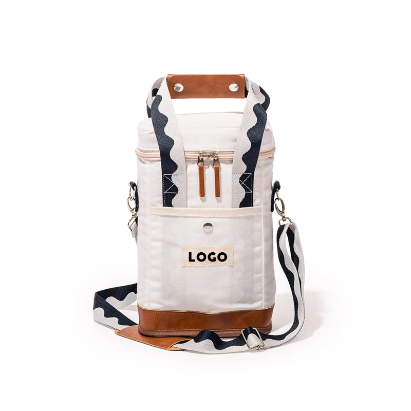 Wholesale luxury portable picnic wine cooler bag custom printed insulated 2 bottle fitcooler tote bag for easy carrying