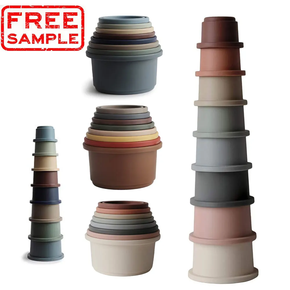 FREE SAMPLE Early learning soft silicone rubber stack up toy set stacking cup baby silicone stacking toy collection cup baby toy