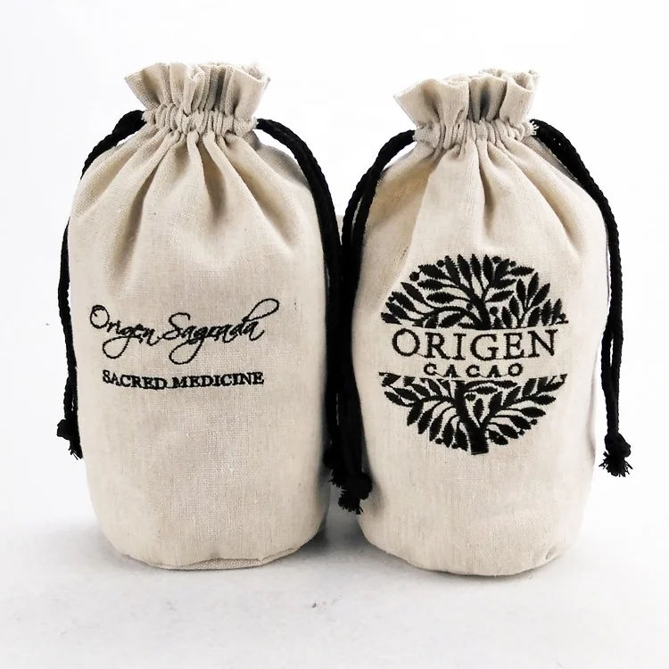 Хлопковая Льняная сумка на шнурке с вышивкой