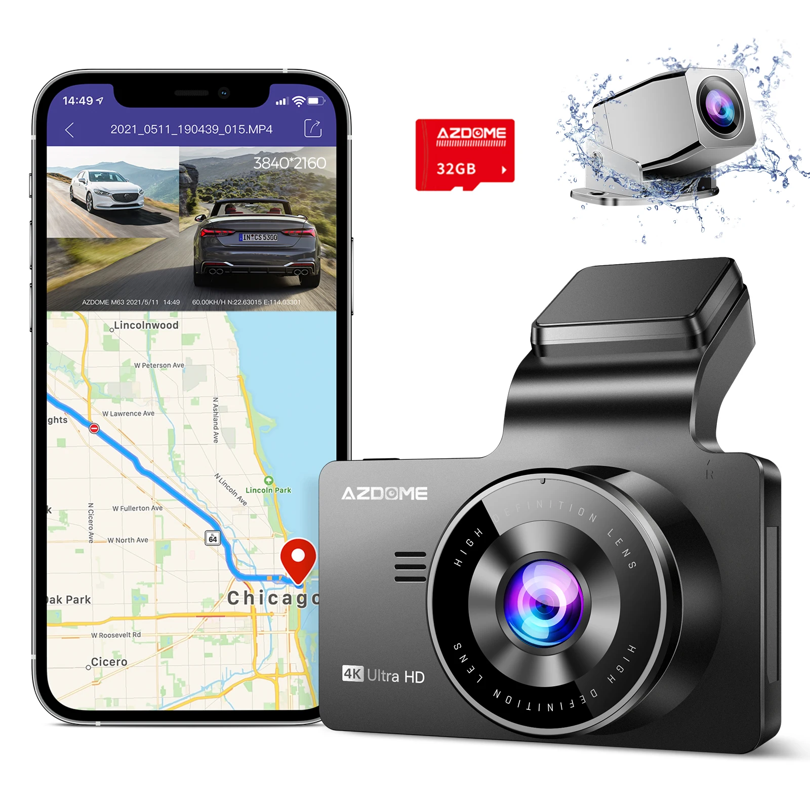 AZDOME Dash Cam фронтальная и задняя 4K 1080P с WiFi GPS широкоугольный объектив ночного видения WDR 3 дюймовый IPS экран IMX415 Автомобильный
