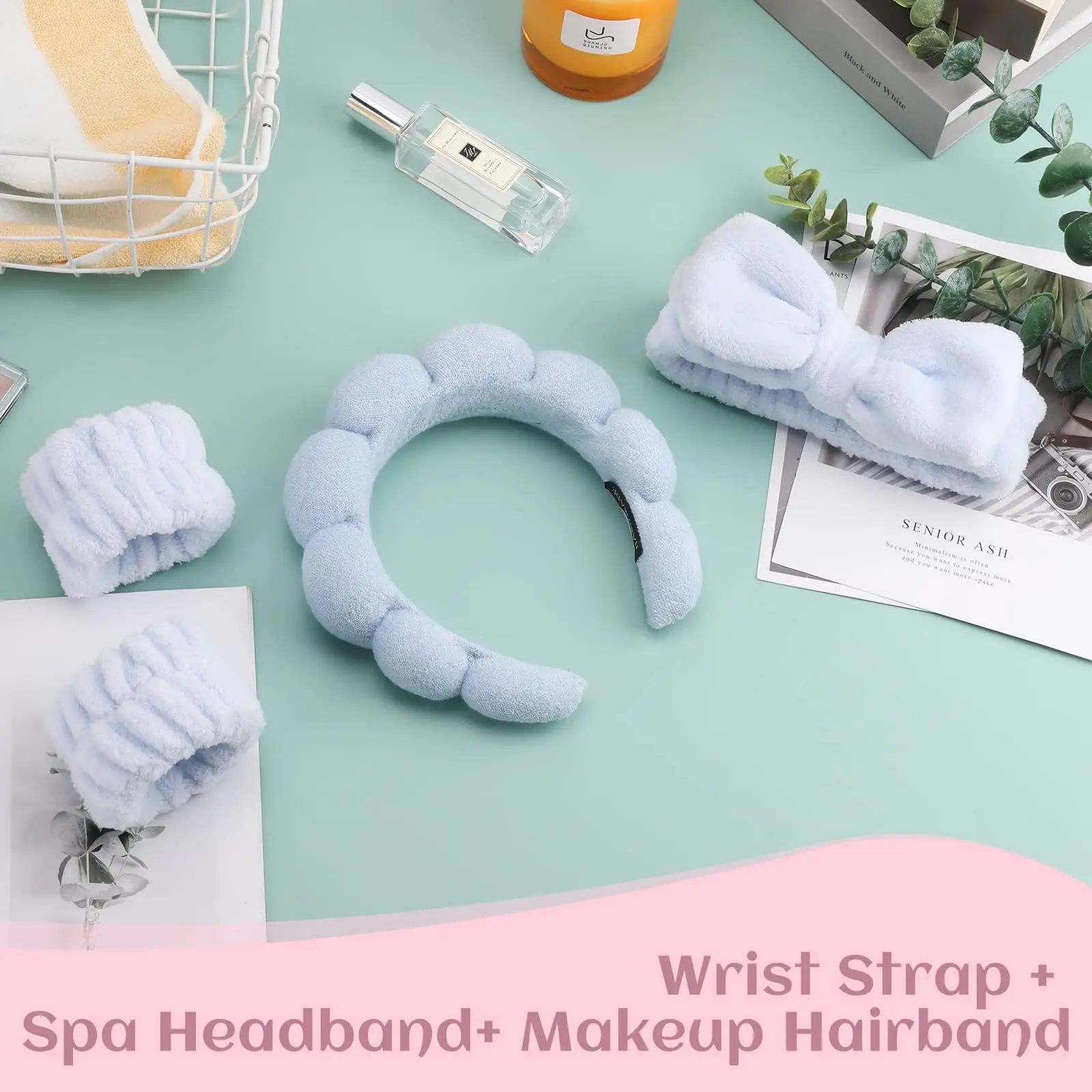 2024 Wholesale Terry Cloth Spa Headband Makeup Headband with Wristband Set for Washing Face
