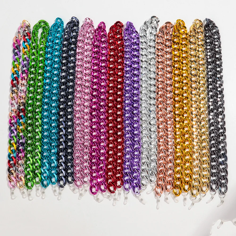 High Quality 2024 Shiny Hip Hop Metal Color Plated Chain 70cm Sunglasses Chain Acrylic Eyewear Accessories