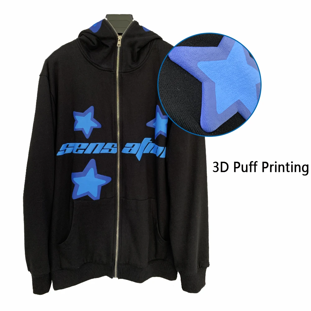 Shinesia High Quality Oversize Heavyweight Bape Hoodies Cotton Printed Custom Logo Full Zip Up Hoodie