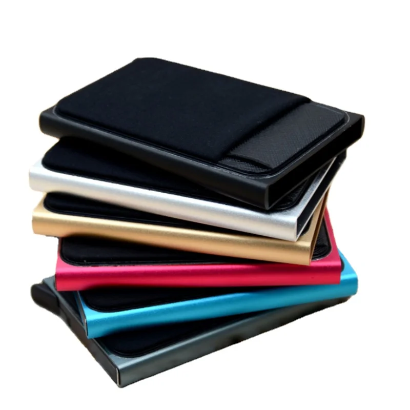Slim Aluminum Wallet With Elasticity Back Pouch ID Credit Card Holder Mini RFID Wallet Automatic Pop up Bank Card Case Box