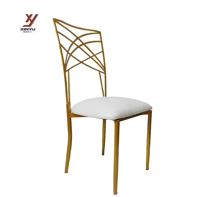 Factory Wholesale Hotel Furniture Stackable Dining Wedding Chairs Gold Metal Chair