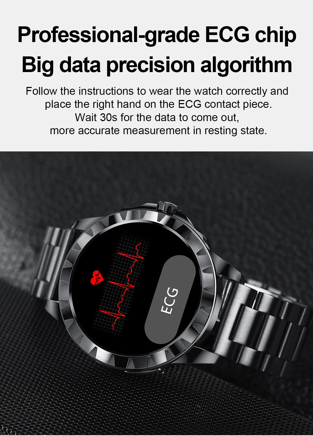 Lemfo 2022 new arrival LEMZ MTK2523D 1.39 AMOLED screen 454*454 resolution ECG+PPG smart watch with BT call stainless steel