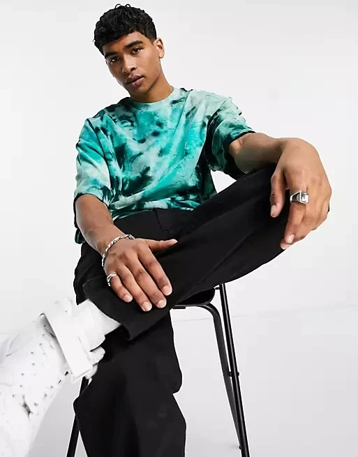 China Manufacturer Mern Customized Velour Tie Dye Green Crew Neck Dropped Shoulder Oversized t-shirt