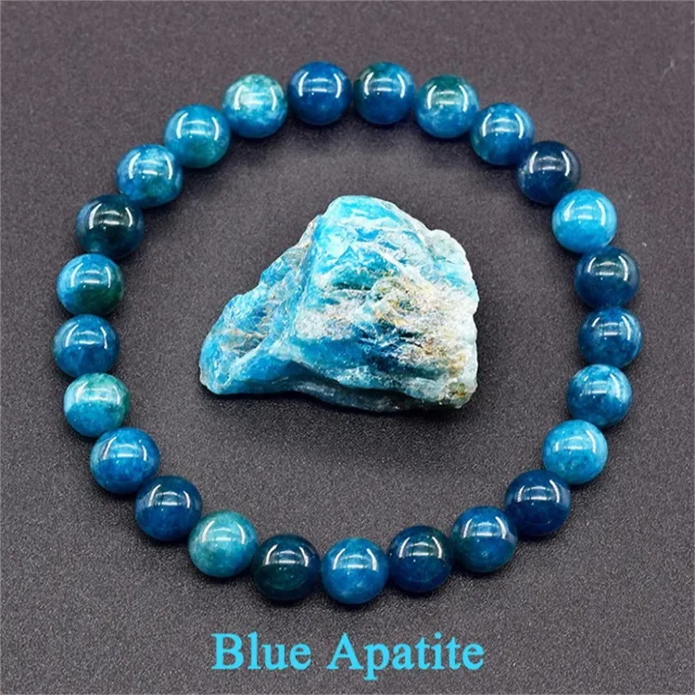 Unisex natural raw stone apatite bead bracelet Wholesale of fashion blue Color  stone elastic bracelet jewelry men