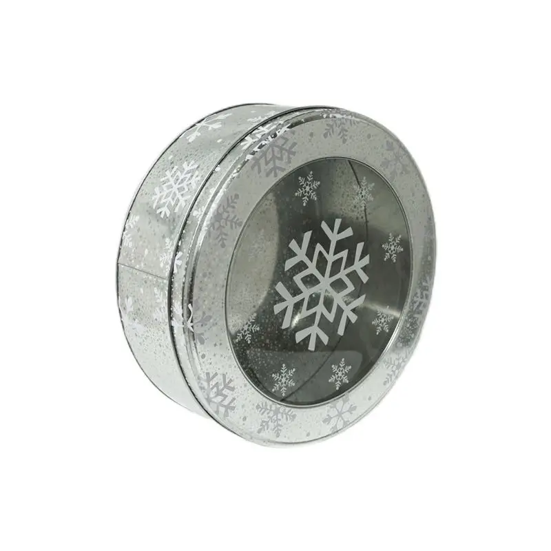 Custom Luxury Christmas Metal Cookie Biscuit Round Tin Packing Box with APET Window