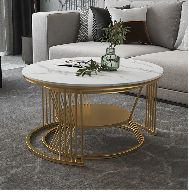 simple white metal stone gold luxury nordic round modern marble top coffee tables nesting center table for living room set home