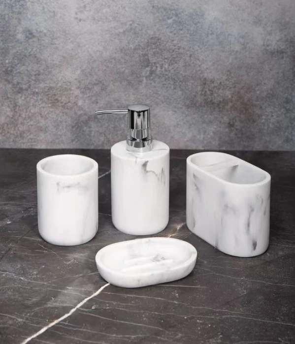 Custom Resin bathroom accessories set Marble Soap Dispenser tooth brush holder liquid soap bottle bathroom set for home hotel