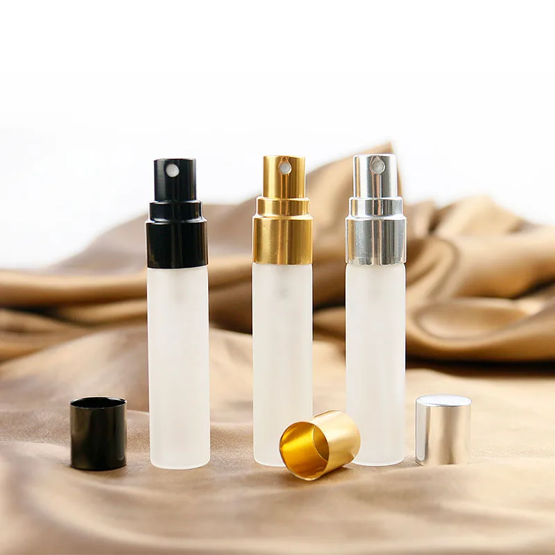 Empty 5ml 10ml 15ml tall slender white frosted sprayer bottle glass spray refillable perfume sample vials bottles