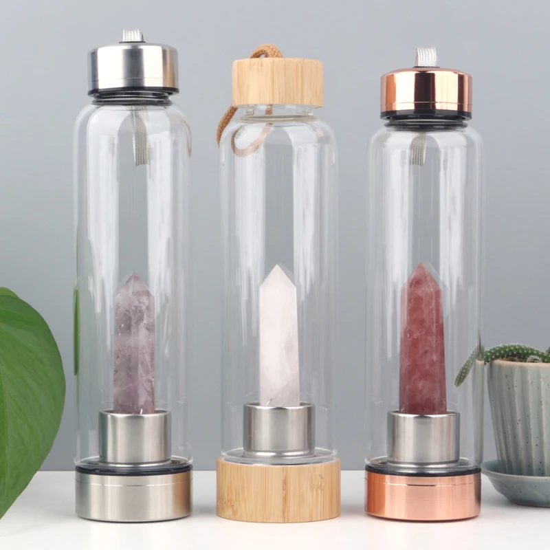 Wholesale Cheap Price Natural Gemstone Drink Healing Stones Infused Elixir Glass Crystal Water Bottle