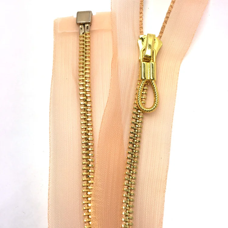 Junye 5 # прозрачная цветная металлическая молния с открытым концом и золотыми зубцами