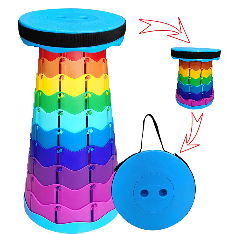 Upgraded Version Of Rainbow Color Retractable Folding Stool Sturdy Portable Retractable Stool Outdoor Camping Fishing Barbecue