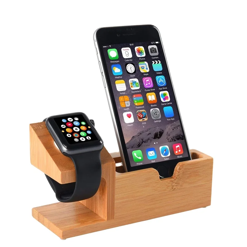 Бамбуковая подставка для Apple Watch, USB-зарядка для телефона с 3 USB-портами, зарядная док-станция из бамбука и дерева