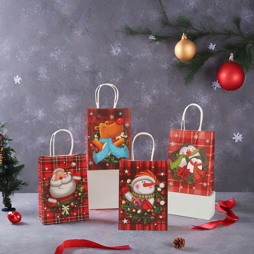 customizable reindeer kraft paper gift Christmas style packaging large capacity candy shopping bag
