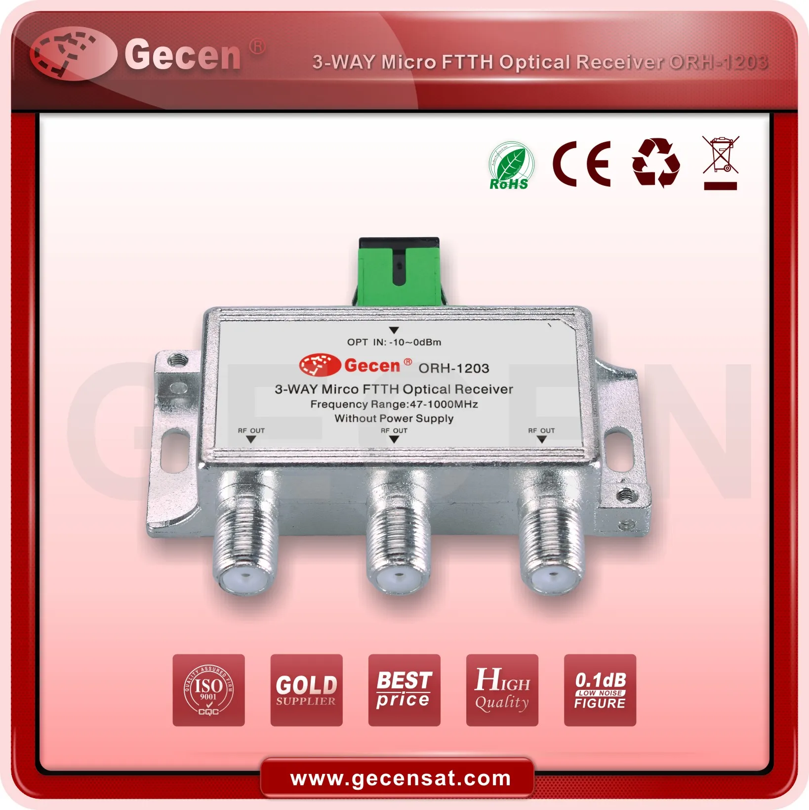 Трехсторонний оптический волоконный приемник Mini FTTH