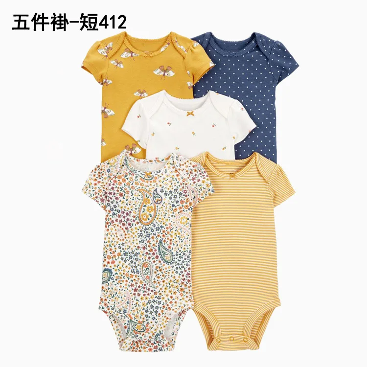 Hot Sell High-Quality Newborn Cute Cartoon Romper Baby 5-Pack Onesie Bodysuits Summer Style Short Sleeves Baby Pure Cotton