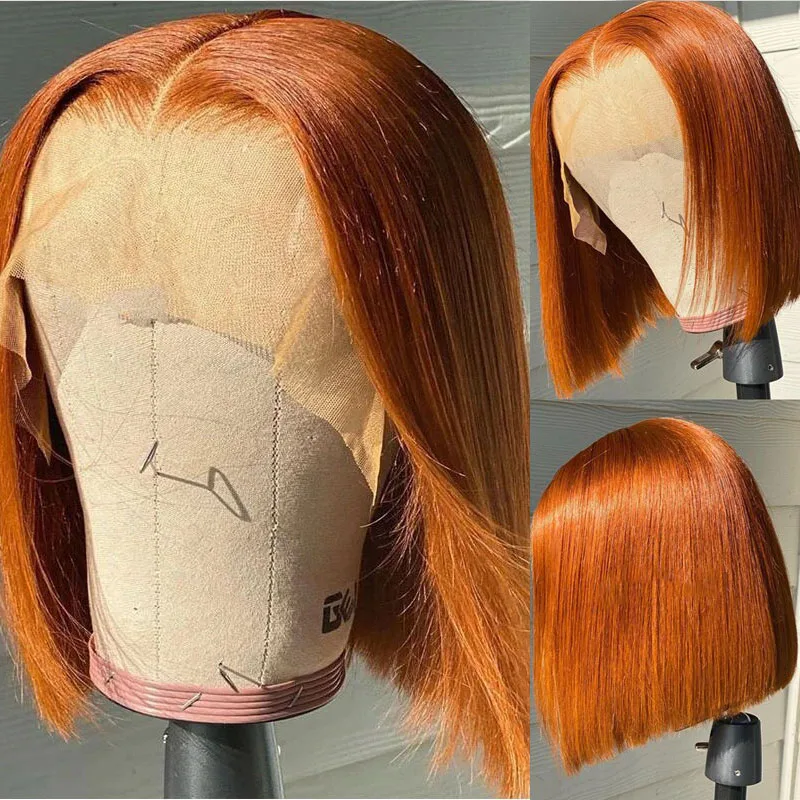 Имбирные бразильские парики цветные короткие оранжевые Hd кружевные предварительно выщипанные от производителя