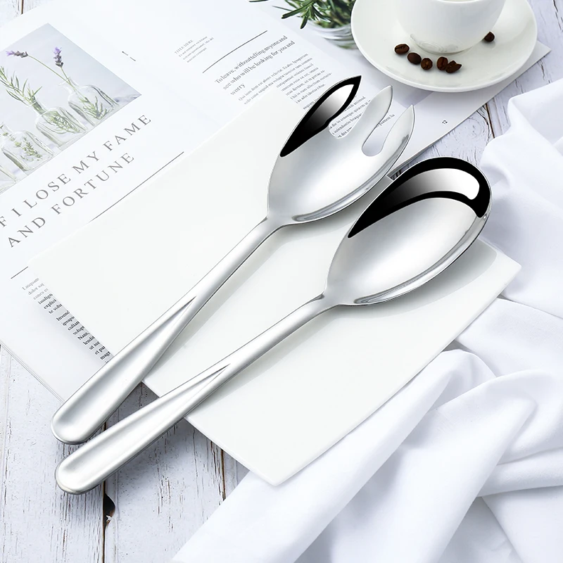 Factory Wholesale Salad Large Serving Spoon Stainless Steel Silverware Salad Server Spoon Set