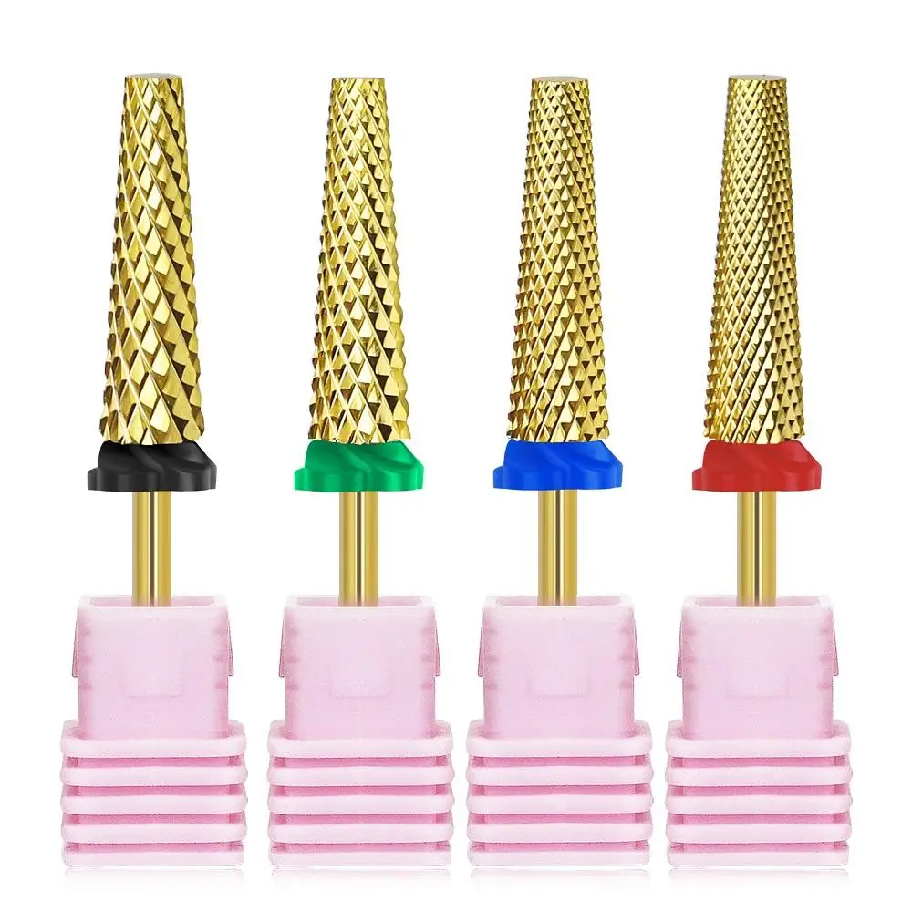 LOOTAAN High Quality Gold Rotary Burrs Electric Nail File Bit Set Carbide Diamond 5 In 1 Super Long Nail Drill Bits