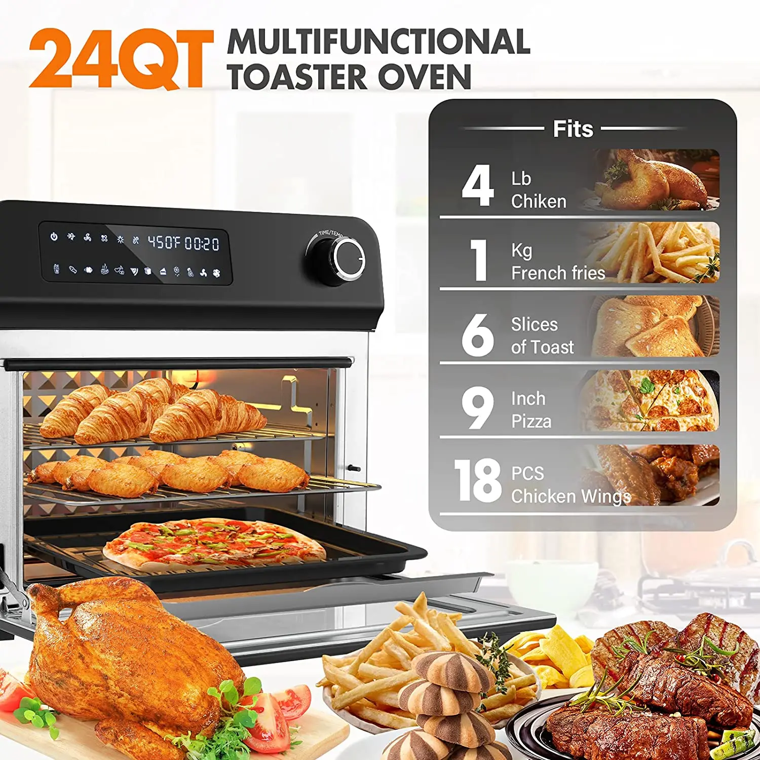  2021 Amazon духовка с жаровкой 10 в 1 и дегидратором 24Qt большой новый дизайн 1700 Вт цифровая