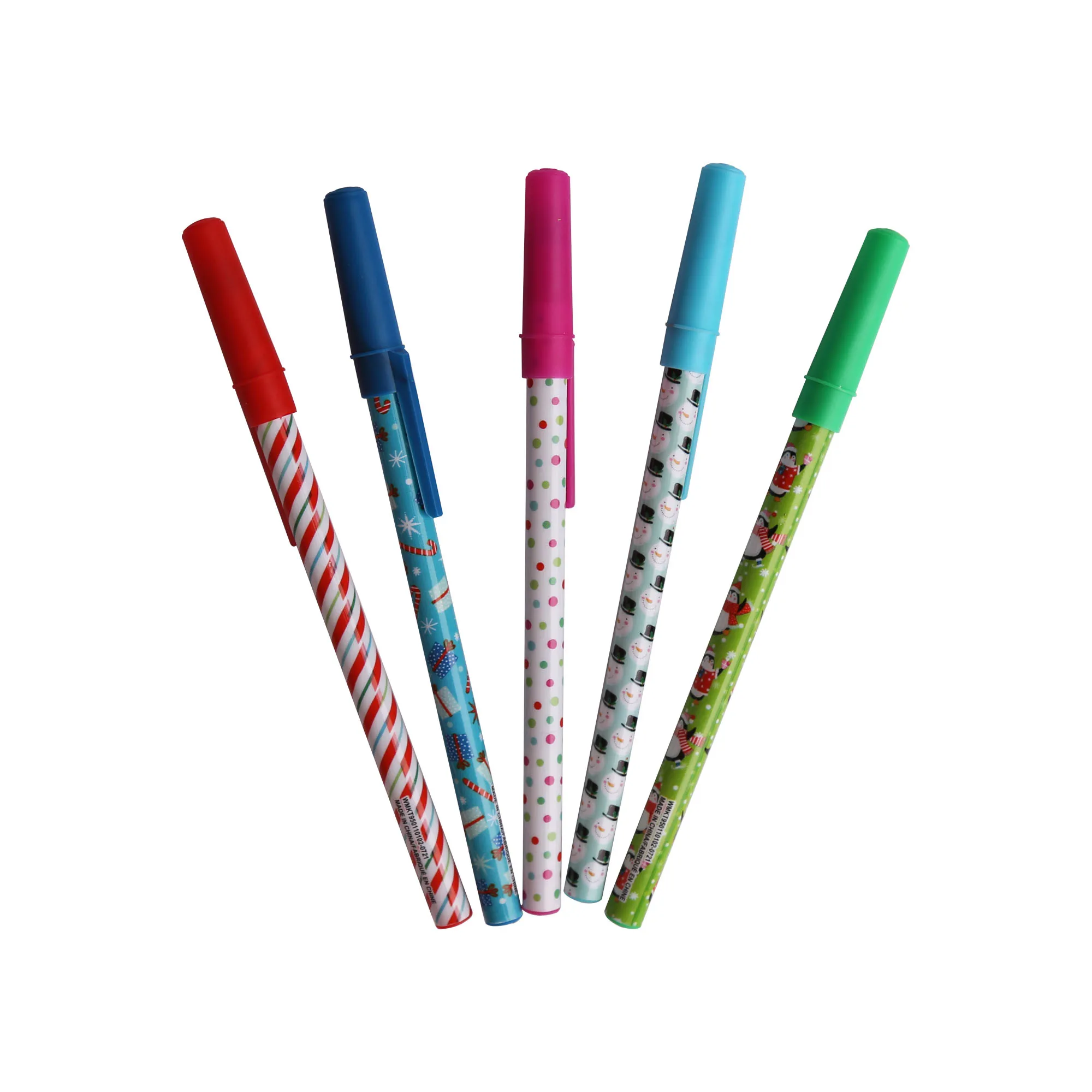 Рождественский узор, чернильные ручки 5ct с праздничным принтом, дешевые пластиковые шариковые ручки