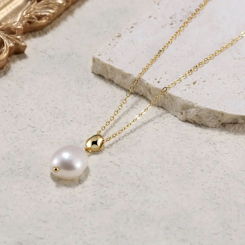 Jiangyuan 14K Gold Plated Chain Choker Pearl Necklace 925 Sterling Silver Baroque Natural Freshwater Pearl Necklace