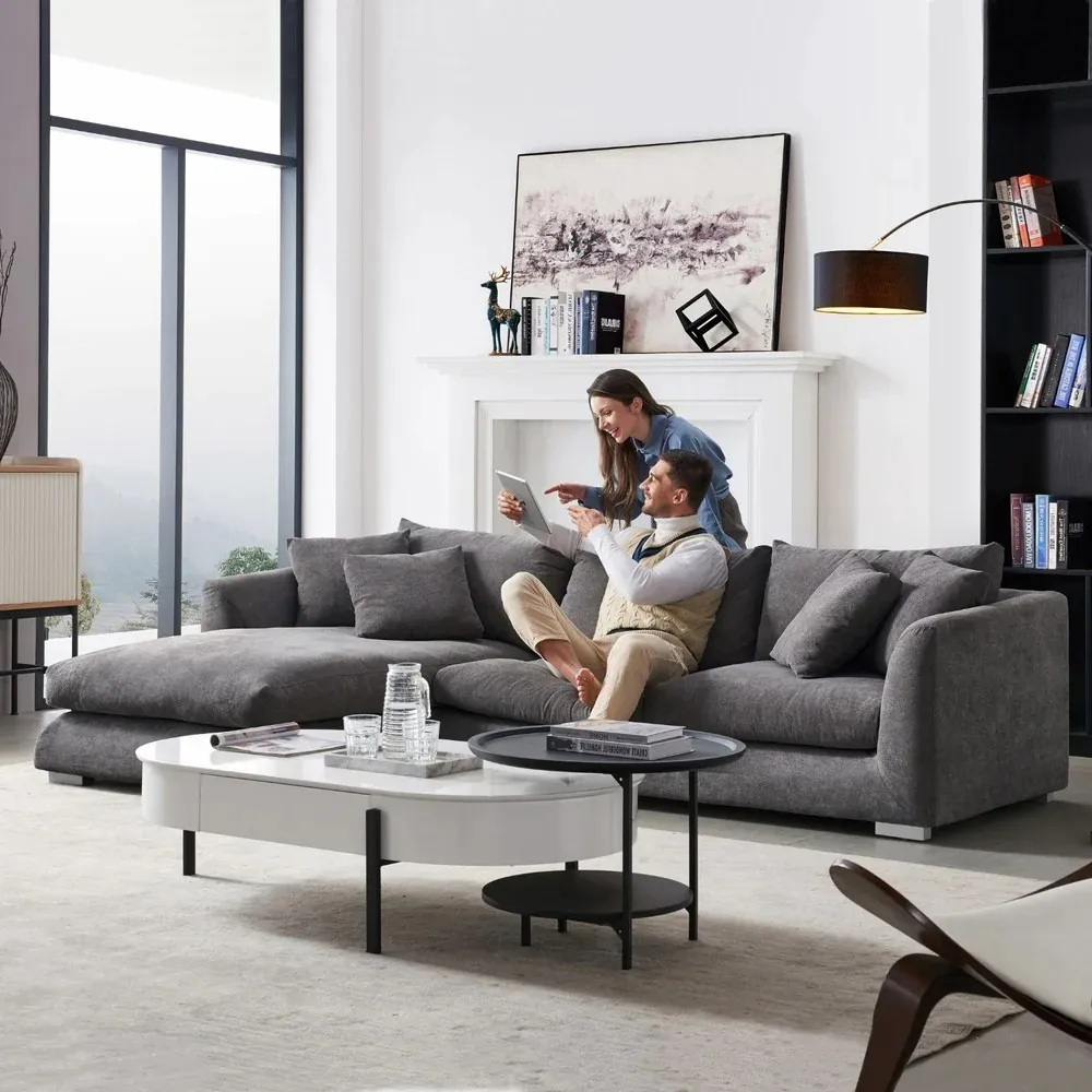 Modern L Shape Grey Velvet Fabric Modular Sectional Sofa for Living Room