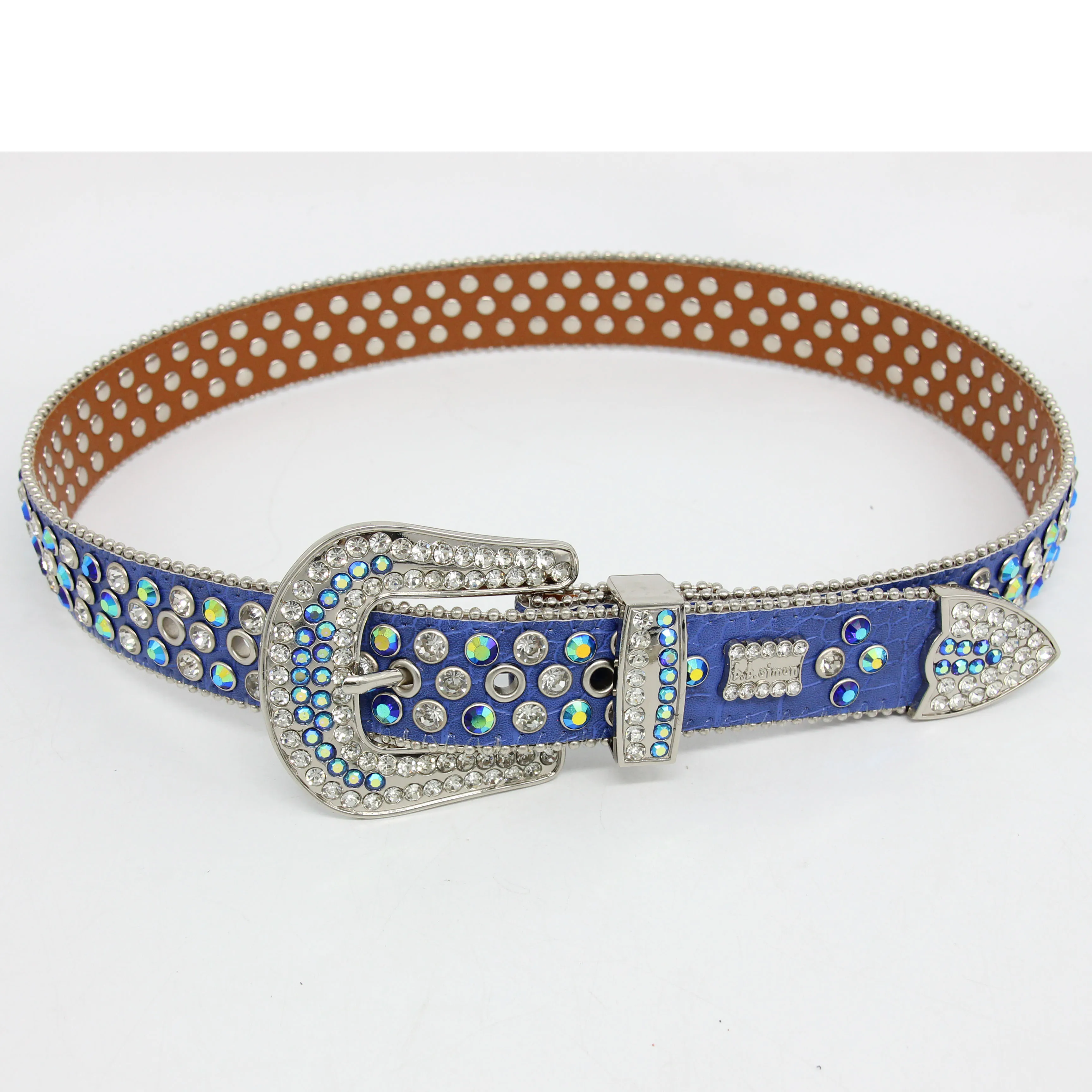 Custom Logo Design Leather Western Redeo Cross  Cowgirl Rhinestone Belts Gemstone Concho Belt Removable Buckle For Women