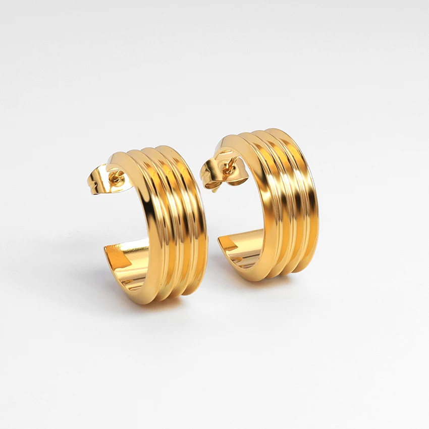 Роскошные часы из нержавеющей стали покрытой 18k позолоченные круглые серьги в виде колец минималистском стиле водонепроницаемого материала полоску C- Shape форме благодаря чему создается ощущение невесомости с не сужающимся книзу массивным для женщин