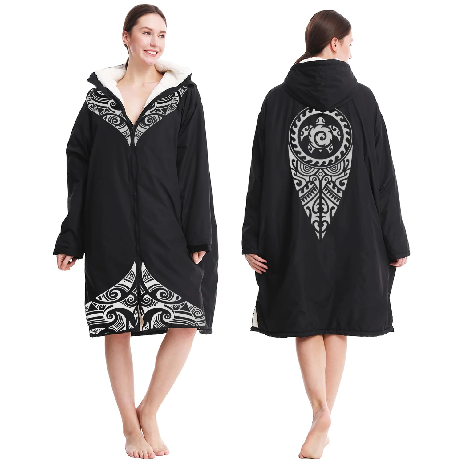 Customized Kids Adult Warm Fleece Lining Wrinkle-Resistant Beach Surf Dry Changing Robe Swimming Coat Swim Parka