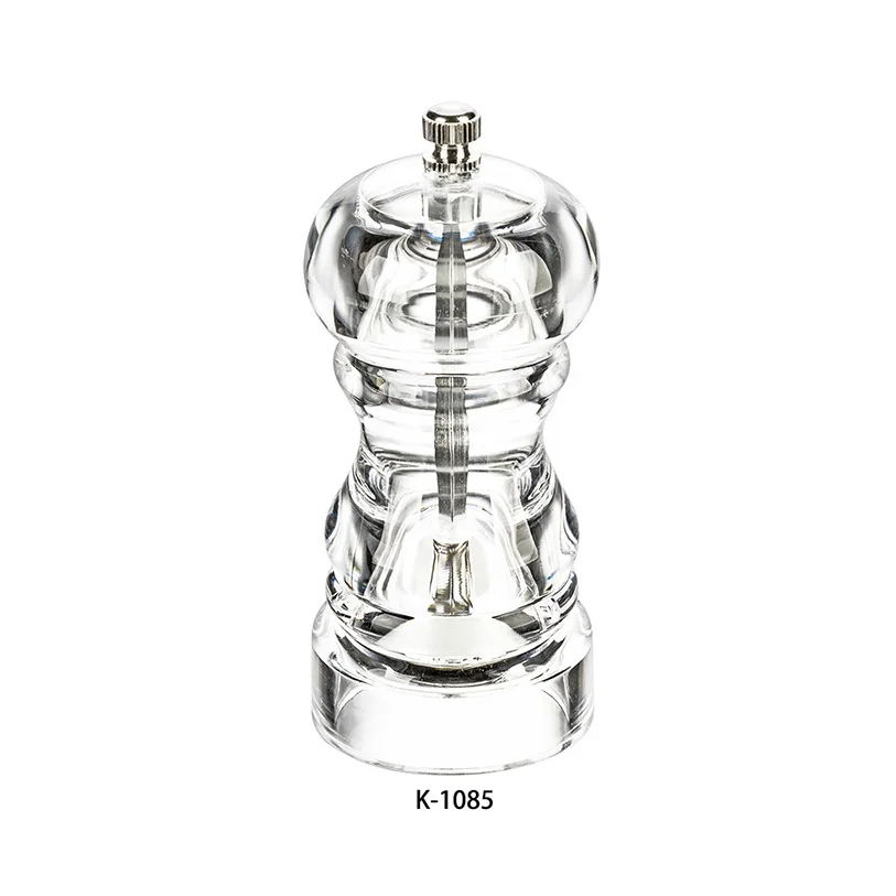 K-1085 High Quality Clear Kitchen Mills Clear Acrylic Sea Salt and Pepper Grinder with Ceramic Grinding